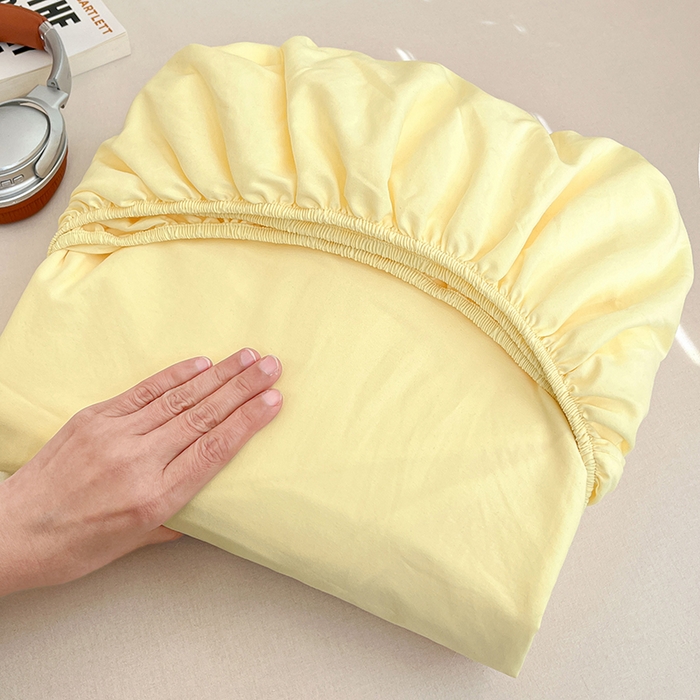 91家纺网 家纺一手货源 找家纺 梦卓家纺 2026新款ins纯色系列亲肤水洗棉床笠 奶黄