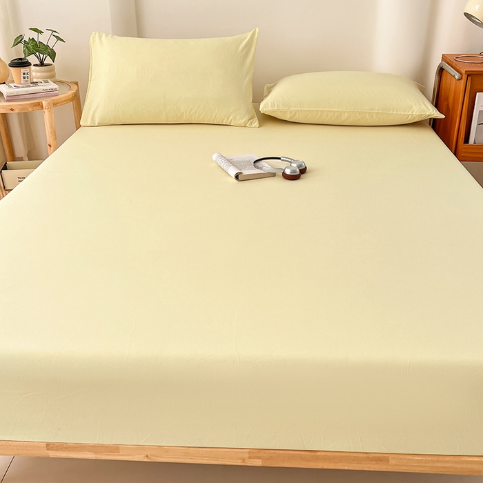 91家纺网 家纺一手货源 找家纺 梦卓家纺 2026新款ins纯色系列亲肤水洗棉床笠 奶黄