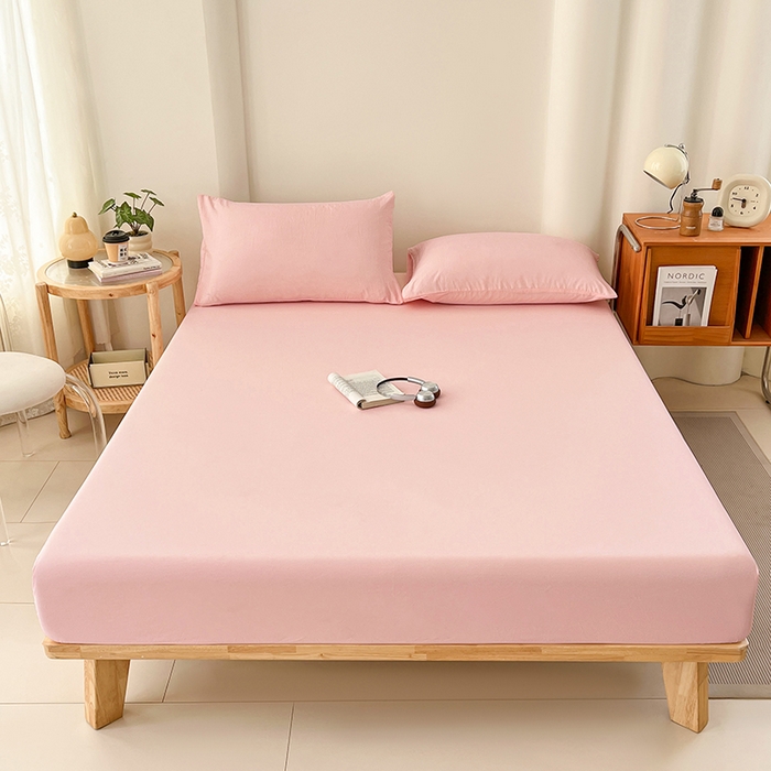 梦卓家纺 2026新款ins纯色系列亲肤水洗棉床笠 奶油粉