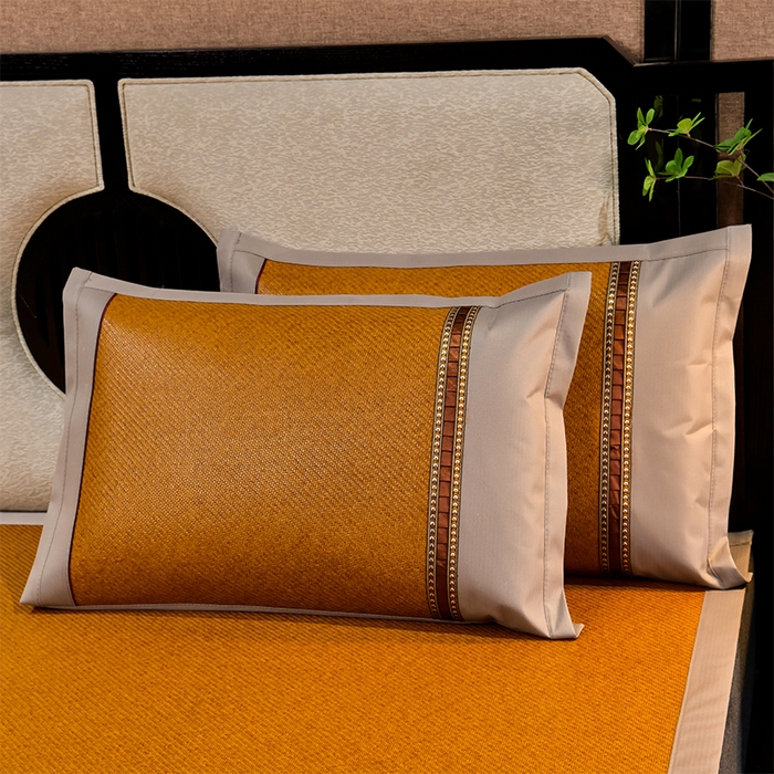 91家纺网 家纺一手货源 找家纺 小牛席业 2026新款丛林小鹿绣花清凉-双面席系列 丛林小鹿-绣花清凉席（红棕）