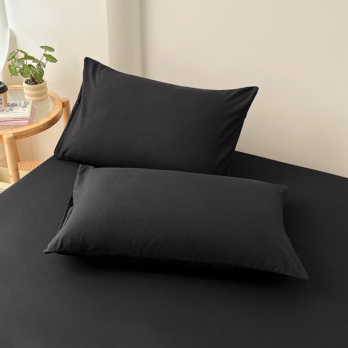 91家纺网 家纺一手货源 找家纺 梦卓家纺 2026新款ins纯色系列亲肤水洗棉床笠 骑士黑