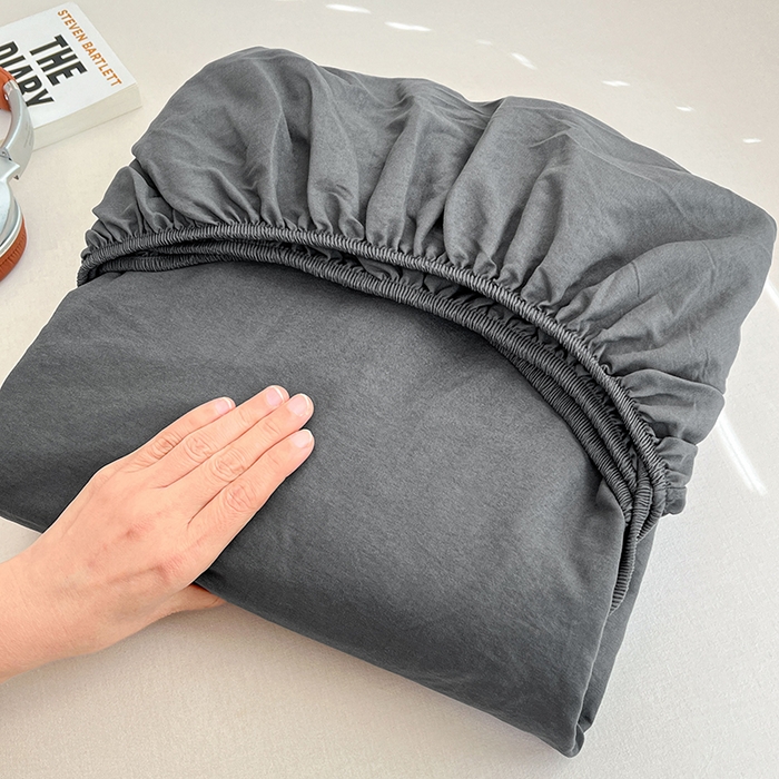 91家纺网 家纺一手货源 找家纺 梦卓家纺 2026新款ins纯色系列亲肤水洗棉床笠 深灰