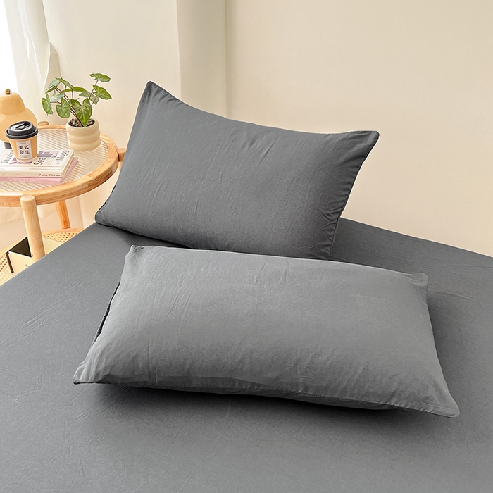 91家纺网 家纺一手货源 找家纺 梦卓家纺 2026新款ins纯色系列亲肤水洗棉床笠 深灰