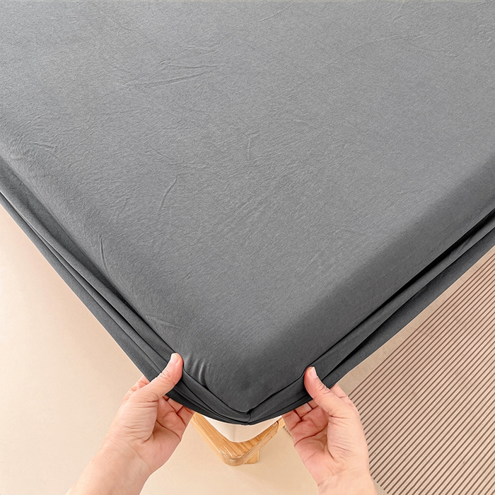 91家纺网 家纺一手货源 找家纺 梦卓家纺 2026新款ins纯色系列亲肤水洗棉床笠 深灰