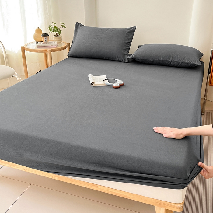 91家纺网 家纺一手货源 找家纺 梦卓家纺 2026新款ins纯色系列亲肤水洗棉床笠 深灰