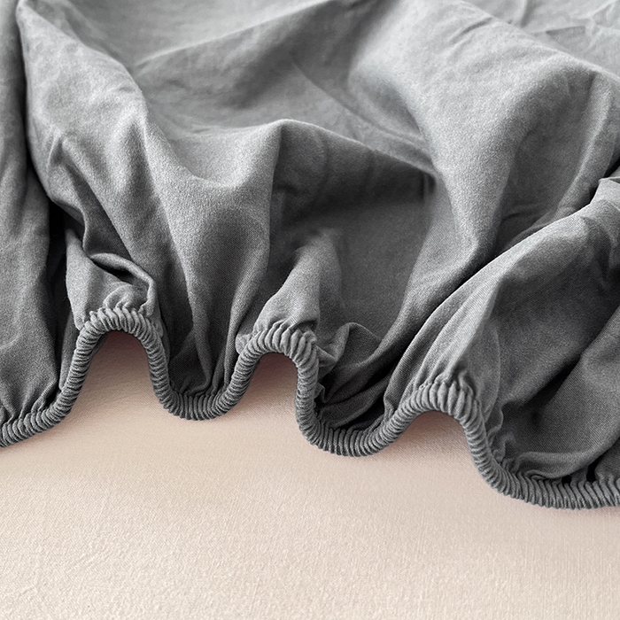 91家纺网 家纺一手货源 找家纺 梦卓家纺 2026新款ins纯色系列亲肤水洗棉床笠 深灰