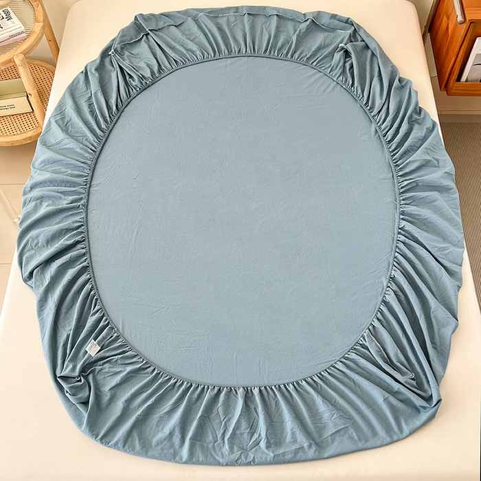 91家纺网 家纺一手货源 找家纺 梦卓家纺 2026新款ins纯色系列亲肤水洗棉床笠 雾蓝