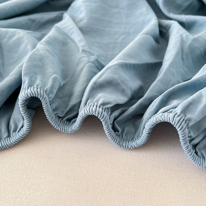 91家纺网 家纺一手货源 找家纺 梦卓家纺 2026新款ins纯色系列亲肤水洗棉床笠 雾蓝