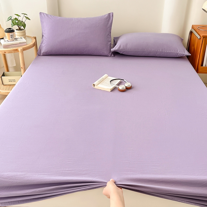 91家纺网 家纺一手货源 找家纺 梦卓家纺 2026新款ins纯色系列亲肤水洗棉床笠 芋泥紫