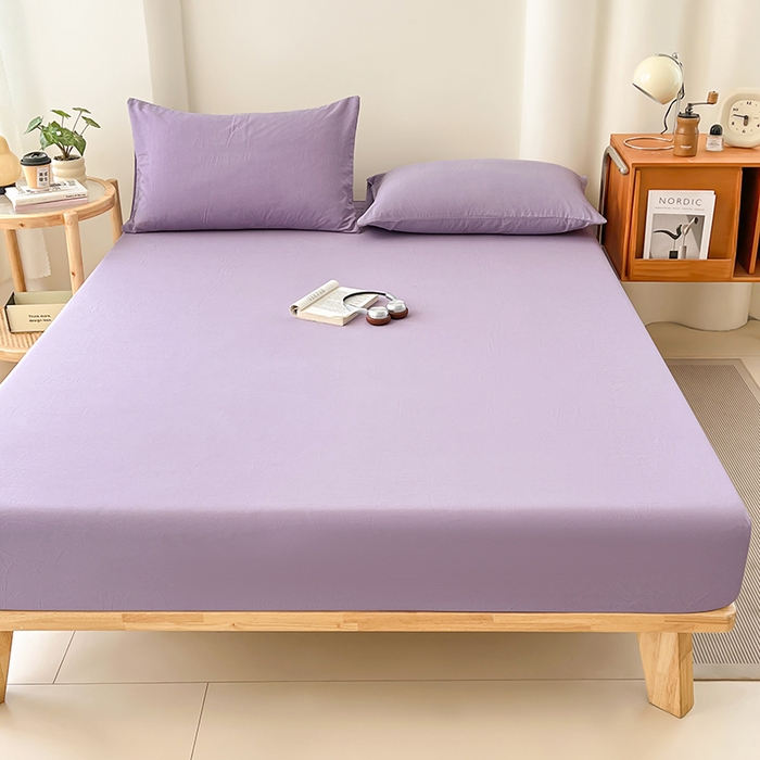 91家纺网 家纺一手货源 找家纺 梦卓家纺 2026新款ins纯色系列亲肤水洗棉床笠 芋泥紫