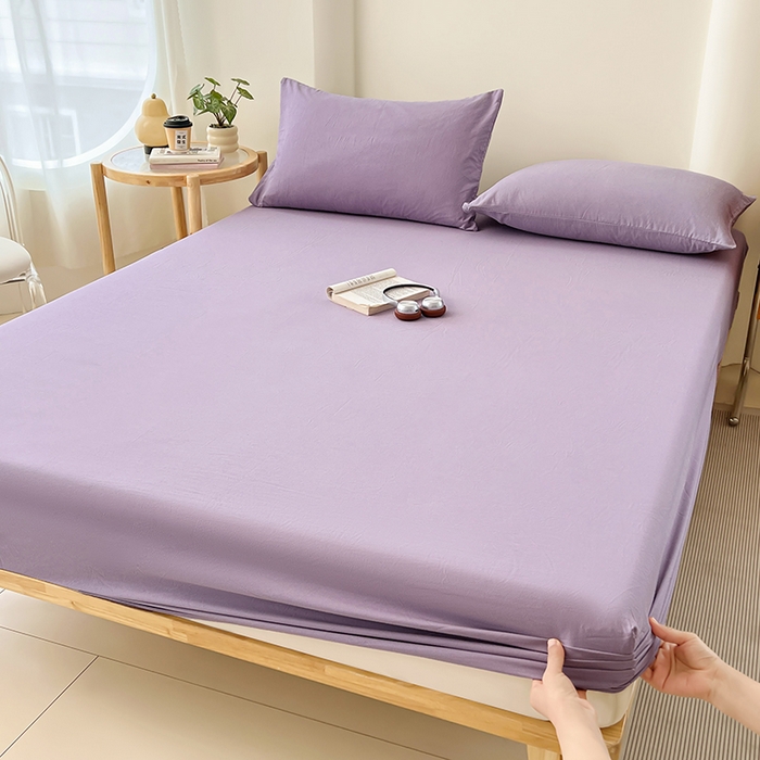 91家纺网 家纺一手货源 找家纺 梦卓家纺 2026新款ins纯色系列亲肤水洗棉床笠 芋泥紫