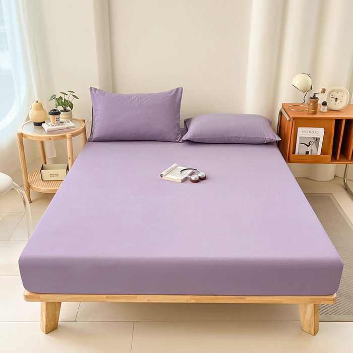 梦卓家纺 2026新款ins纯色系列亲肤水洗棉床笠 芋泥紫