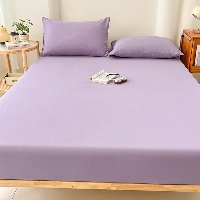 91家纺网 家纺一手货源 找家纺 梦卓家纺 2026新款ins纯色系列亲肤水洗棉床笠 芋泥紫