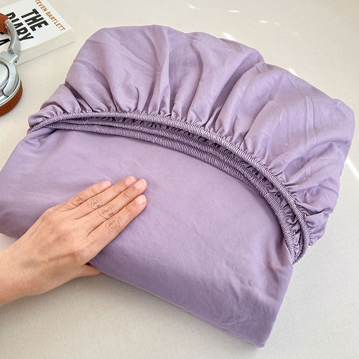 91家纺网 家纺一手货源 找家纺 梦卓家纺 2026新款ins纯色系列亲肤水洗棉床笠 芋泥紫