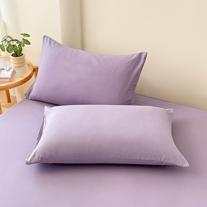 91家纺网 家纺一手货源 找家纺 梦卓家纺 2026新款ins纯色系列亲肤水洗棉床笠 芋泥紫