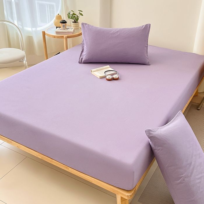 91家纺网 家纺一手货源 找家纺 梦卓家纺 2026新款ins纯色系列亲肤水洗棉床笠 芋泥紫