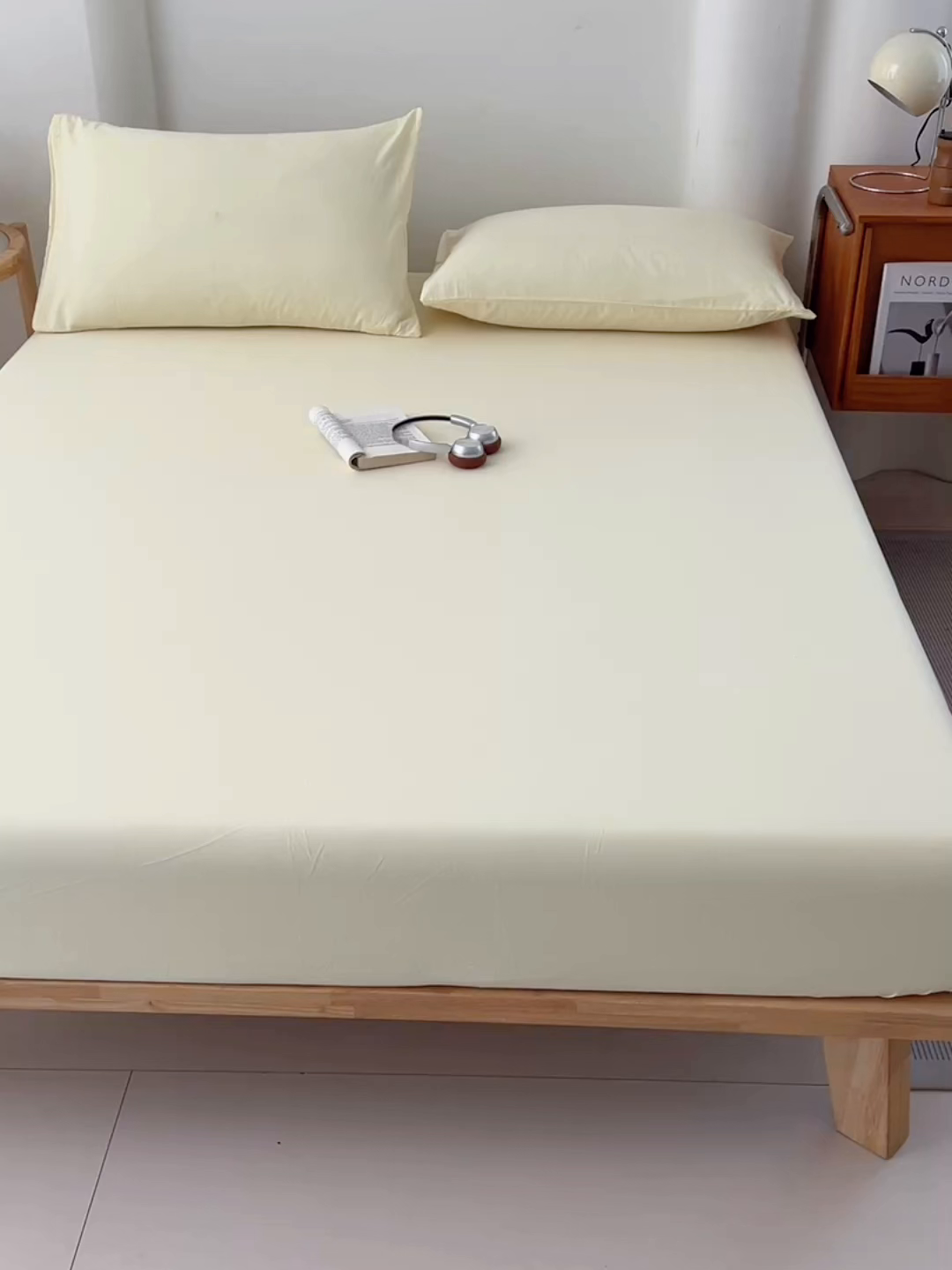 91家纺网 家纺一手货源 找家纺 梦卓家纺 2026新款ins纯色系列亲肤水洗棉床笠 奶黄