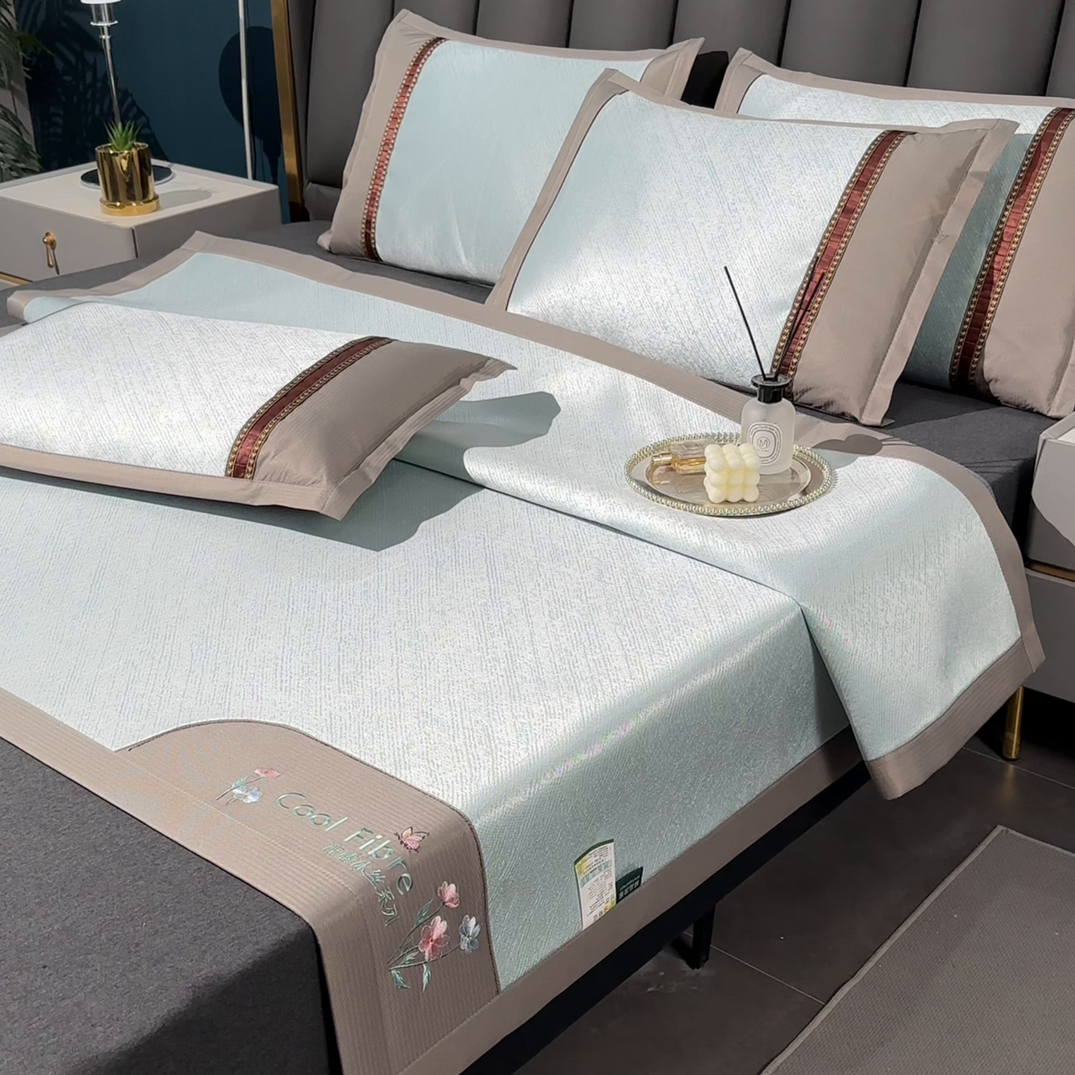 91家纺网 家纺一手货源 找家纺 小牛席业 2026新款超精密冰丝席凉席席子-肌理纹系列 超精密冰丝席-肌理纹（绿色）