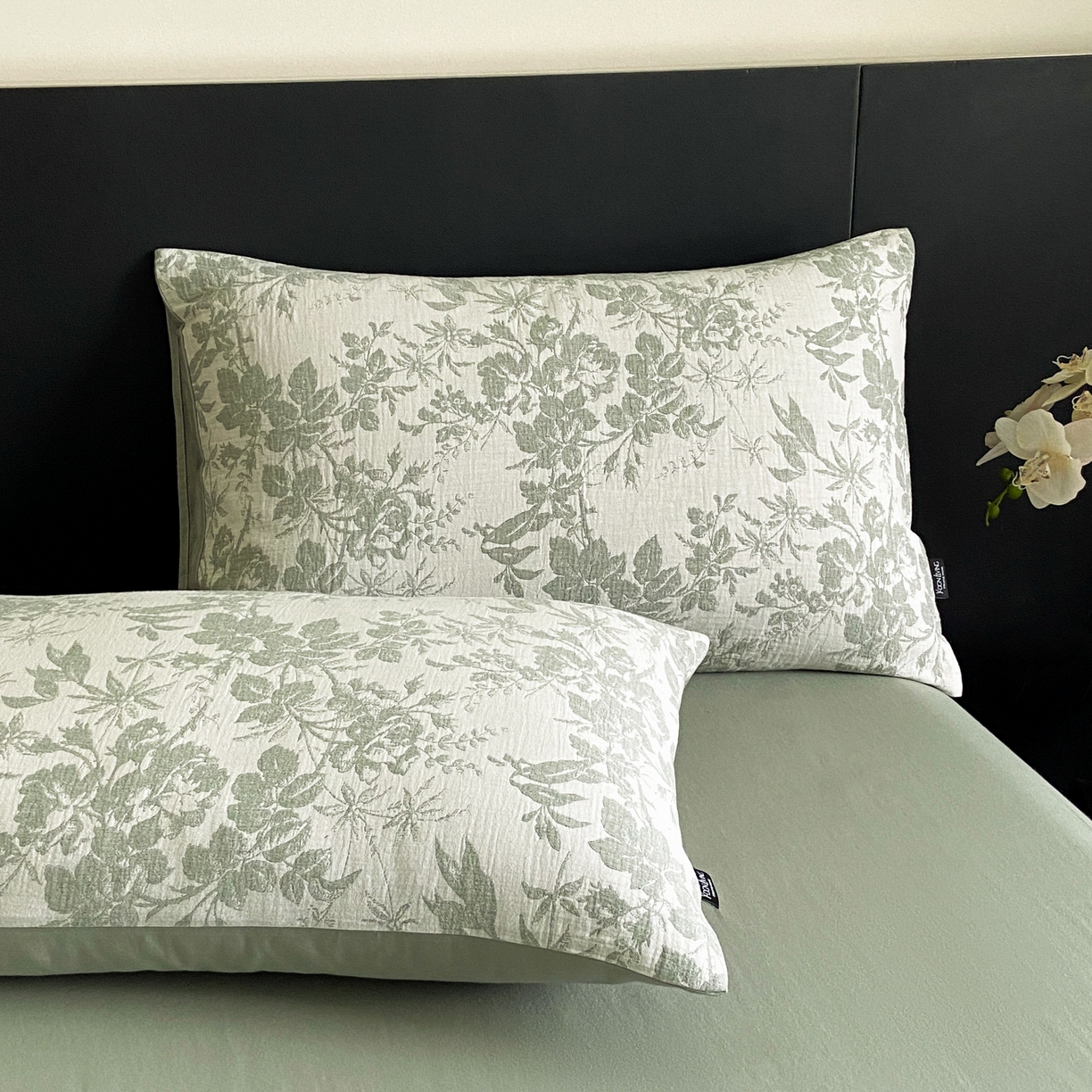 91家纺网 家纺一手货源 找家纺 宜代光年 2026新款60S水洗棉全棉纯棉三层纱色织提花单被套被套单件 繁花-绿