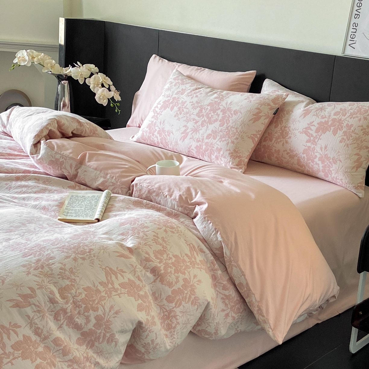 91家纺网 家纺一手货源 找家纺 宜代光年 2026新款60S水洗棉全棉纯棉三层纱色织提花单被套被套单件 繁花-粉