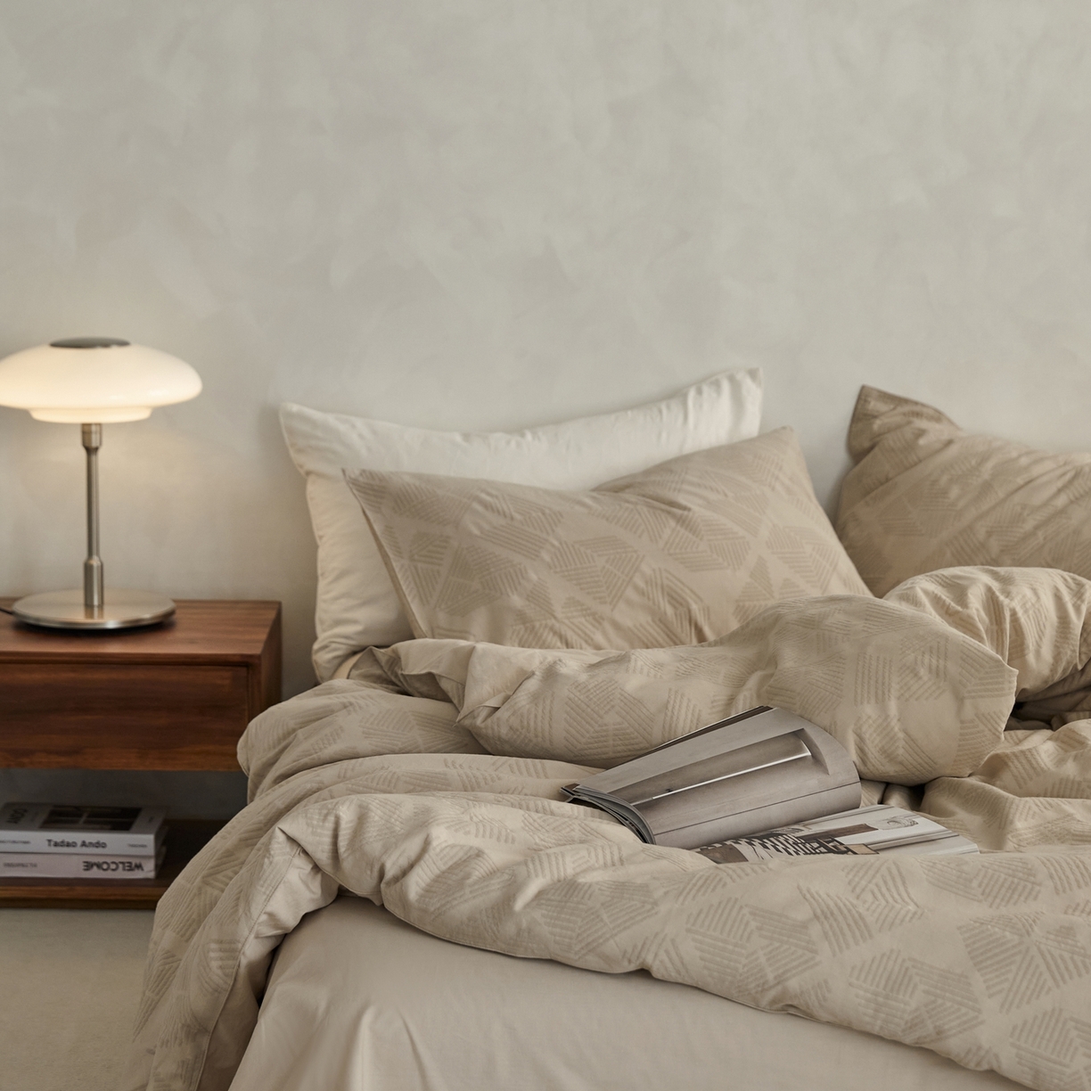 91家纺网 家纺一手货源 找家纺 宜代光年 2026新款60S水洗棉全棉纯棉三层纱色织提花单被套被套单件 卡曼