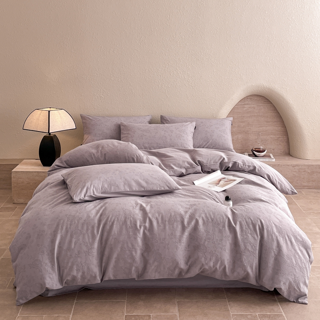 91家纺网 家纺一手货源 找家纺 宜代光年 2026新款60S水洗棉全棉纯棉三层纱色织提花单被套被套单件 陌上花开-紫