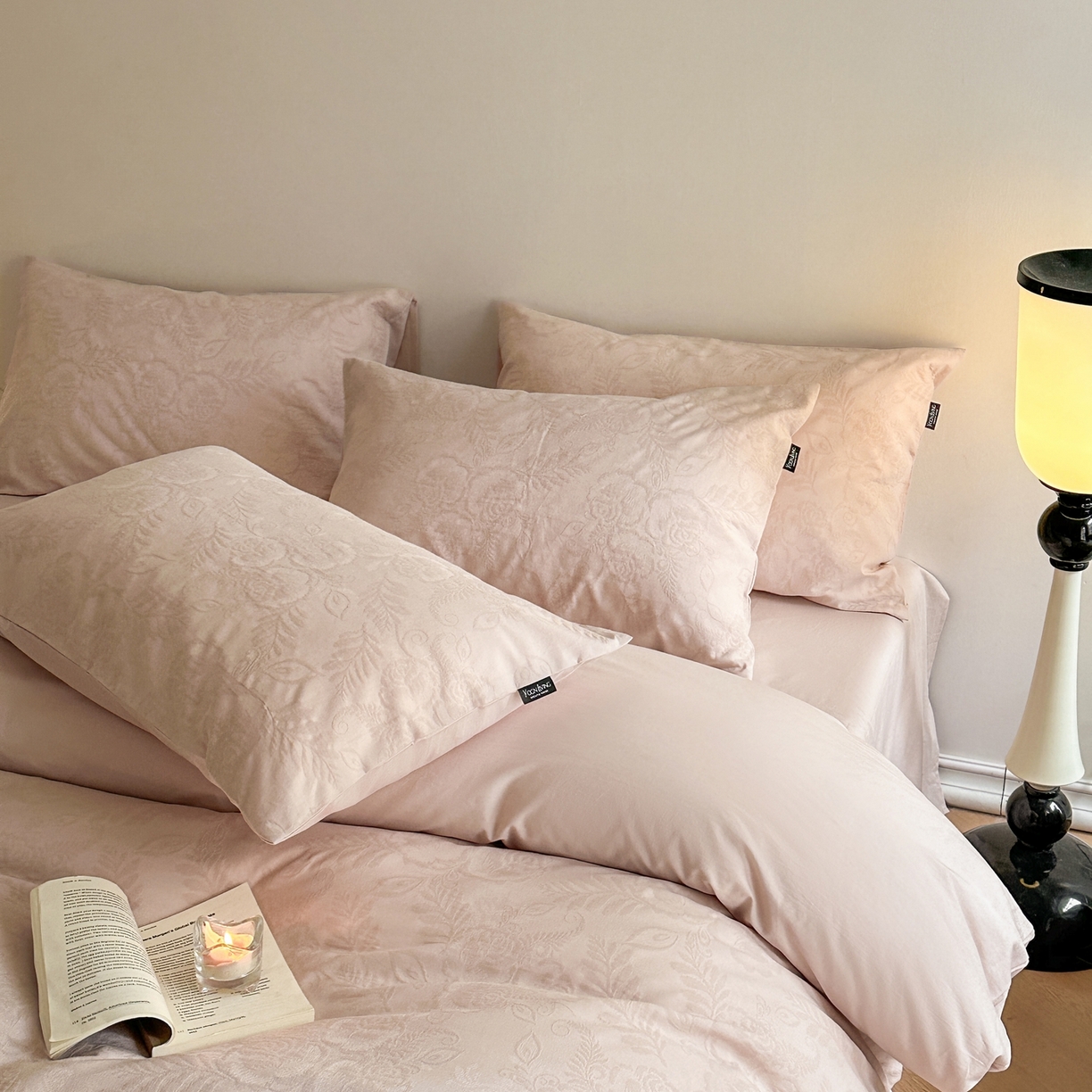 91家纺网 家纺一手货源 找家纺 宜代光年 2026新款60S水洗棉全棉纯棉三层纱色织提花单被套被套单件 海棠