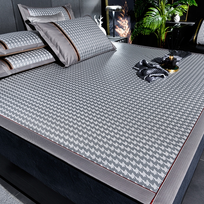 91家纺网 家纺一手货源 找家纺 小牛席业 2026新款粗冰丝千鸟格冰藤席席子系列 千鸟格-灰色