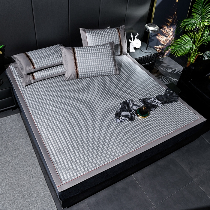 91家纺网 家纺一手货源 找家纺 小牛席业 2026新款粗冰丝千鸟格冰藤席席子系列 千鸟格-灰色