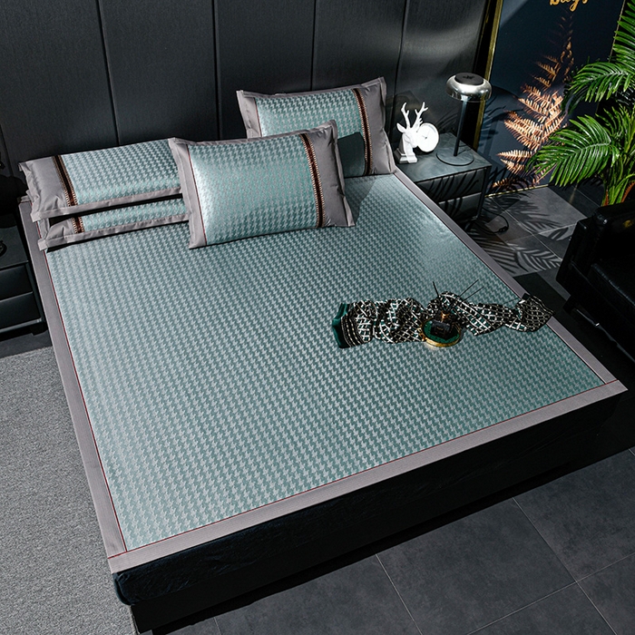 91家纺网 家纺一手货源 找家纺 小牛席业 2026新款粗冰丝千鸟格冰藤席席子系列 千鸟格-蓝色