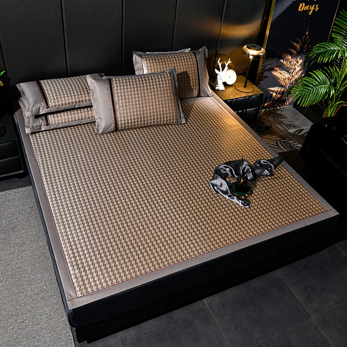 91家纺网 家纺一手货源 找家纺 小牛席业 2026新款粗冰丝千鸟格冰藤席席子系列 千鸟格-咖色