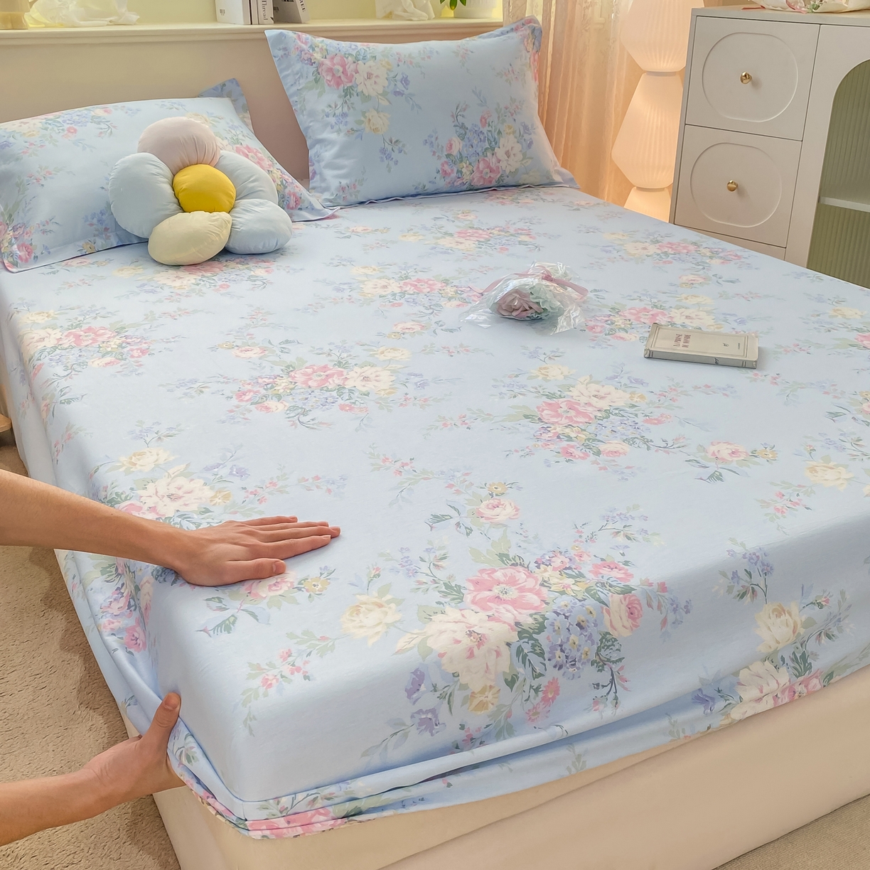 91家纺网 家纺一手货源 找家纺 （总）女子家纺 2026新款全棉纯棉印花小清新系列单床笠单品床笠床笠单件