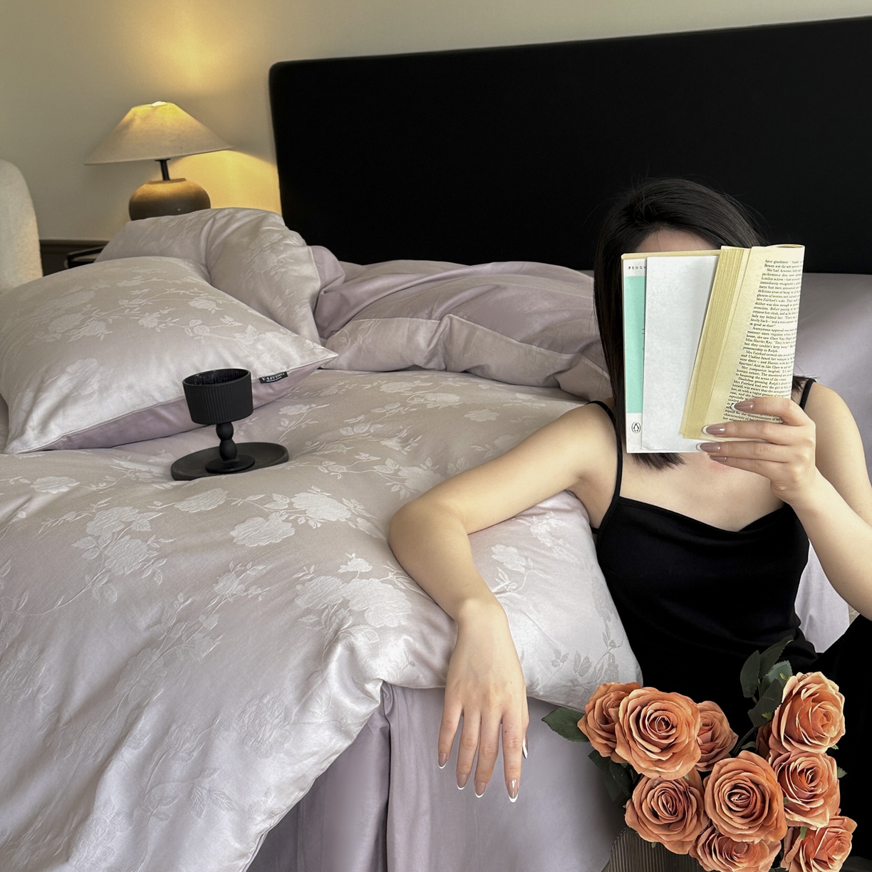 91家纺网 家纺一手货源 找家纺 宜代光年 2026年新款全棉纯棉厚织提花四件套系列（第一批花型） 荔云花-浅紫