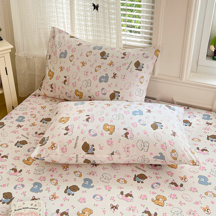 91家纺网 家纺一手货源 找家纺 梦卓家纺 2026新款印花卡通系列亲肤水洗棉床笠 宠物乐园