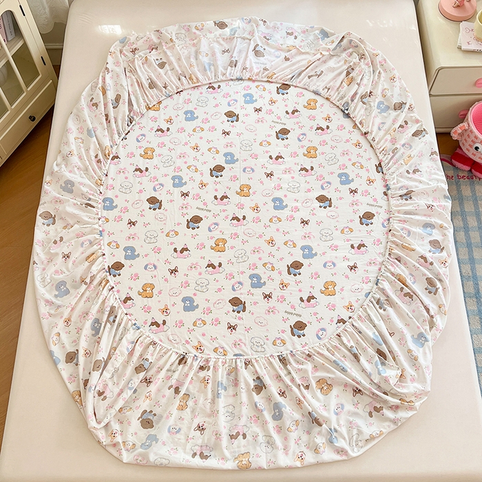 91家纺网 家纺一手货源 找家纺 梦卓家纺 2026新款印花卡通系列亲肤水洗棉床笠 宠物乐园