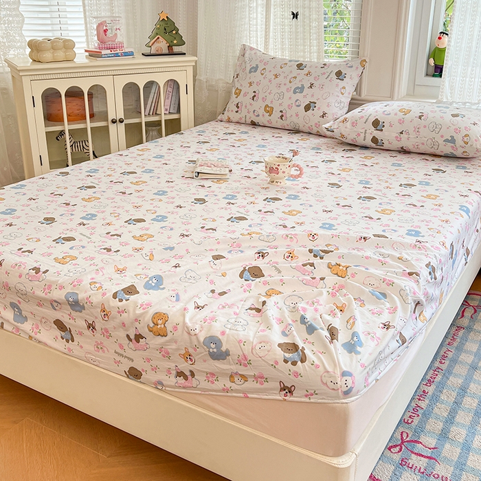 91家纺网 家纺一手货源 找家纺 梦卓家纺 2026新款印花卡通系列亲肤水洗棉床笠 宠物乐园