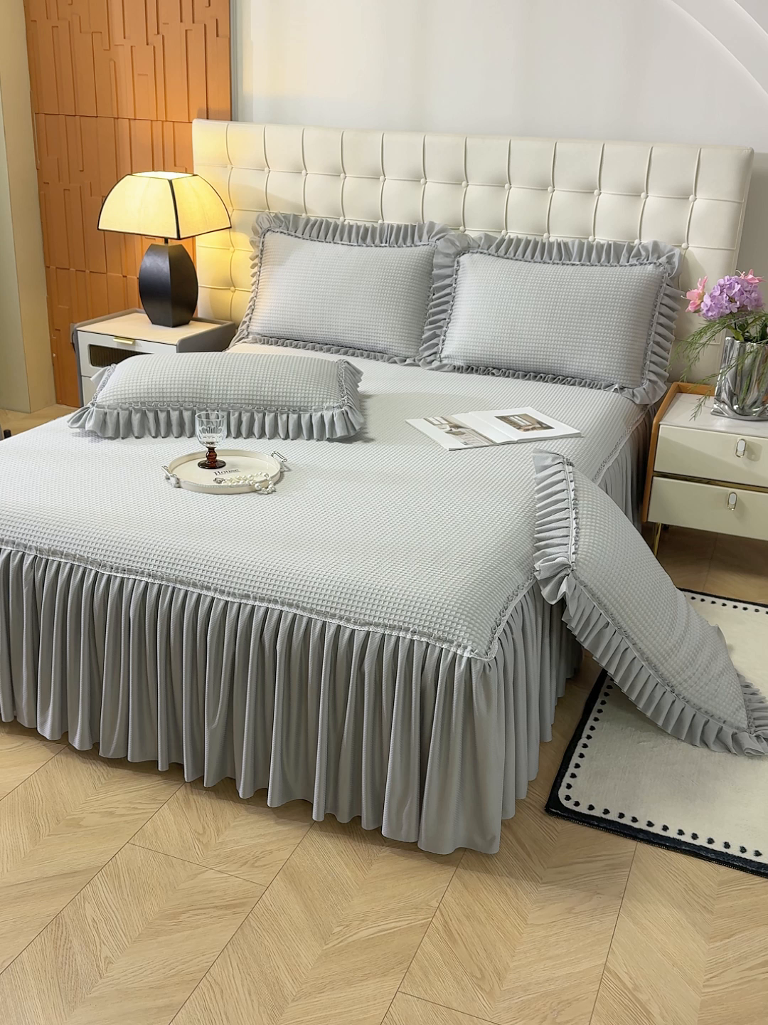 91家纺网 家纺一手货源 找家纺 归属 2026新款冰豆豆床裙款凉席凉豆豆长裙款凉席 中灰