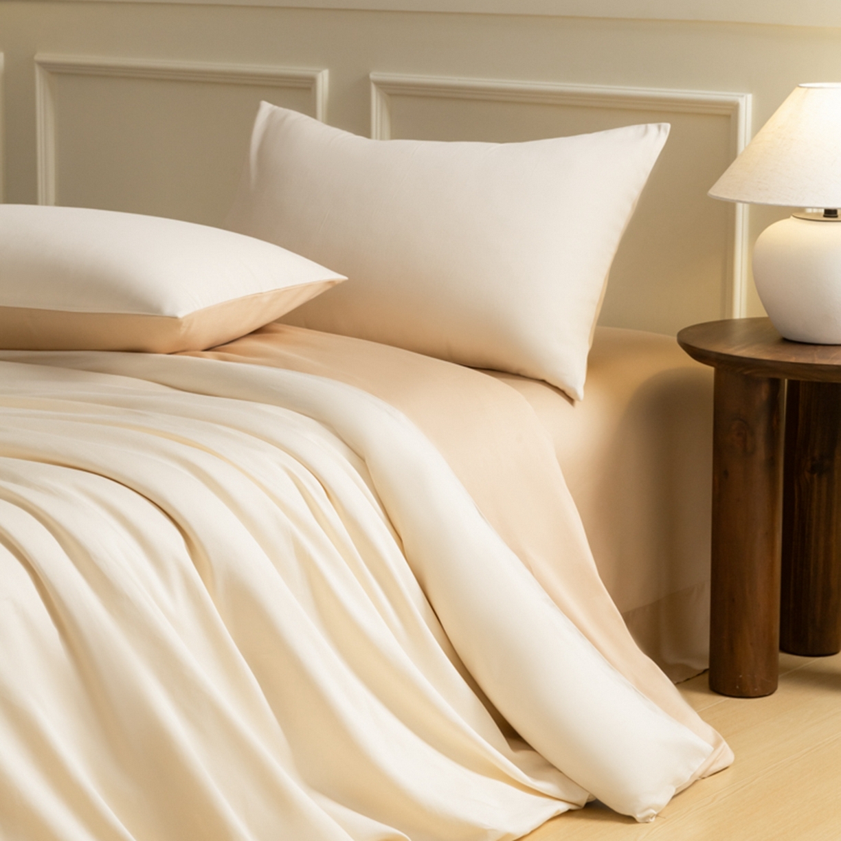 91家纺网 家纺一手货源 找家纺 （总）秀色家纺 2026新款高端100pro新疆长绒棉床上四件套全棉纯棉四季纯色双拼高级感礼品团购四件套-米朵