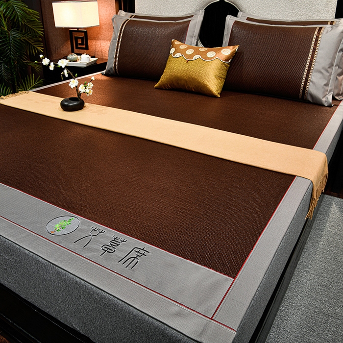 91家纺网 家纺一手货源 找家纺 小牛席业 2026新款加厚款-经典艾草养生席系列 艾草席-黑咖