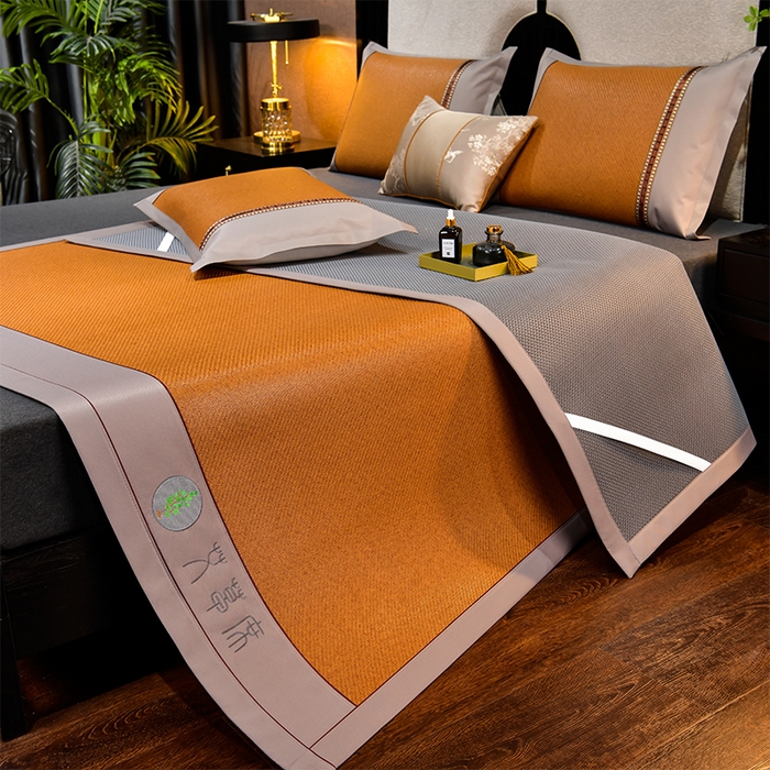 91家纺网 家纺一手货源 找家纺 小牛席业 2026新款加厚款-经典艾草养生席系列 艾草席-红棕（新角度）