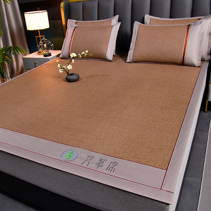 91家纺网 家纺一手货源 找家纺 小牛席业 2026新款加厚款-经典艾草养生席系列 艾草席-浅咖