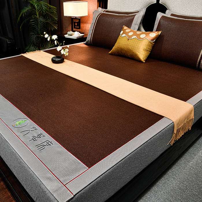 91家纺网 家纺一手货源 找家纺 小牛席业 2026新款加厚款-经典艾草养生席系列 艾草席-黑咖