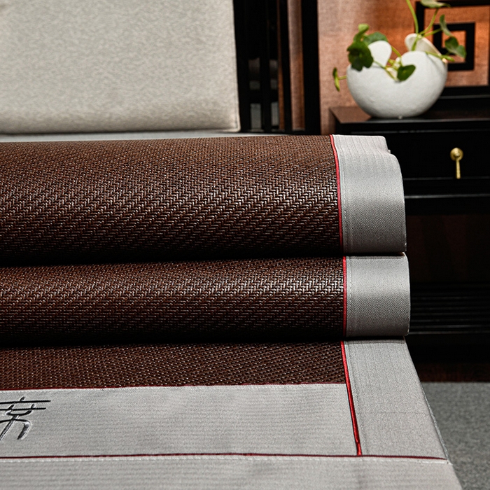 91家纺网 家纺一手货源 找家纺 小牛席业 2026新款加厚款-经典艾草养生席系列 艾草席-黑咖