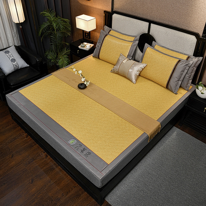 91家纺网 家纺一手货源 找家纺 小牛席业 2026新款加厚款-经典艾草养生席系列 艾草席-黄藤