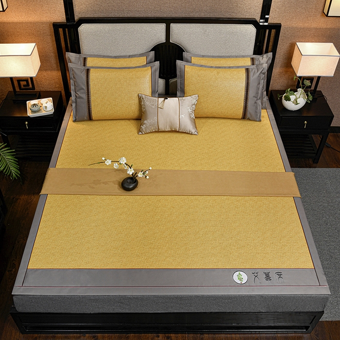 91家纺网 家纺一手货源 找家纺 小牛席业 2026新款加厚款-经典艾草养生席系列 艾草席-黄藤