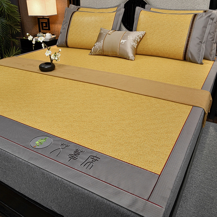 91家纺网 家纺一手货源 找家纺 小牛席业 2026新款加厚款-经典艾草养生席系列 艾草席-黄藤