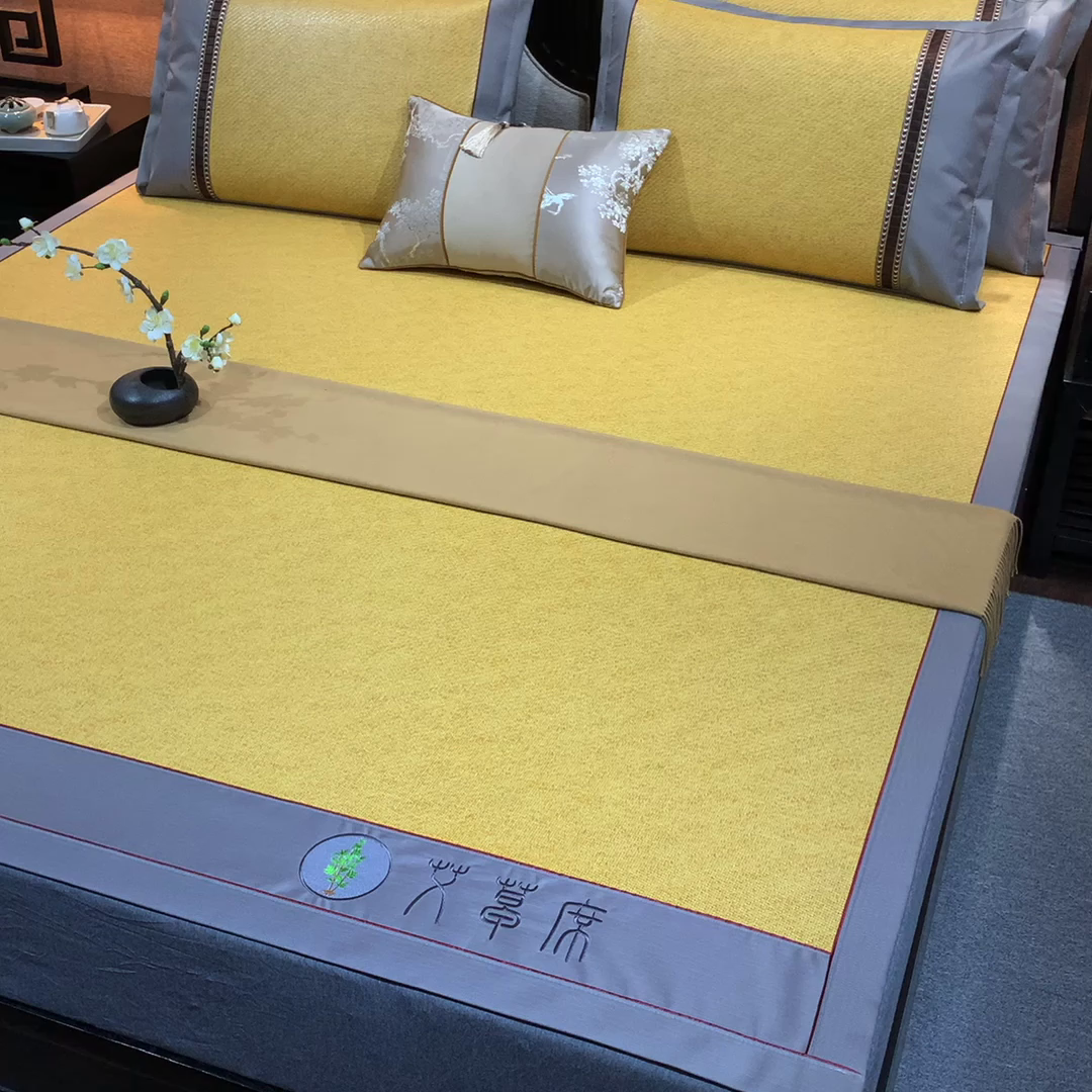 91家纺网 家纺一手货源 找家纺 小牛席业 2026新款加厚款-经典艾草养生席系列 艾草席-黄藤