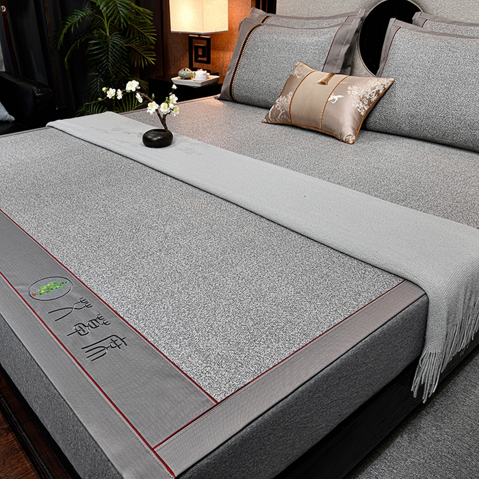 91家纺网 家纺一手货源 找家纺 小牛席业 2026新款加厚款-经典艾草养生席系列 艾草席-灰色