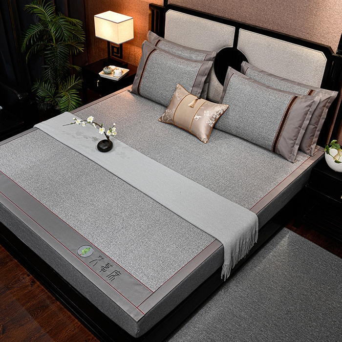 91家纺网 家纺一手货源 找家纺 小牛席业 2026新款加厚款-经典艾草养生席系列 艾草席-灰色