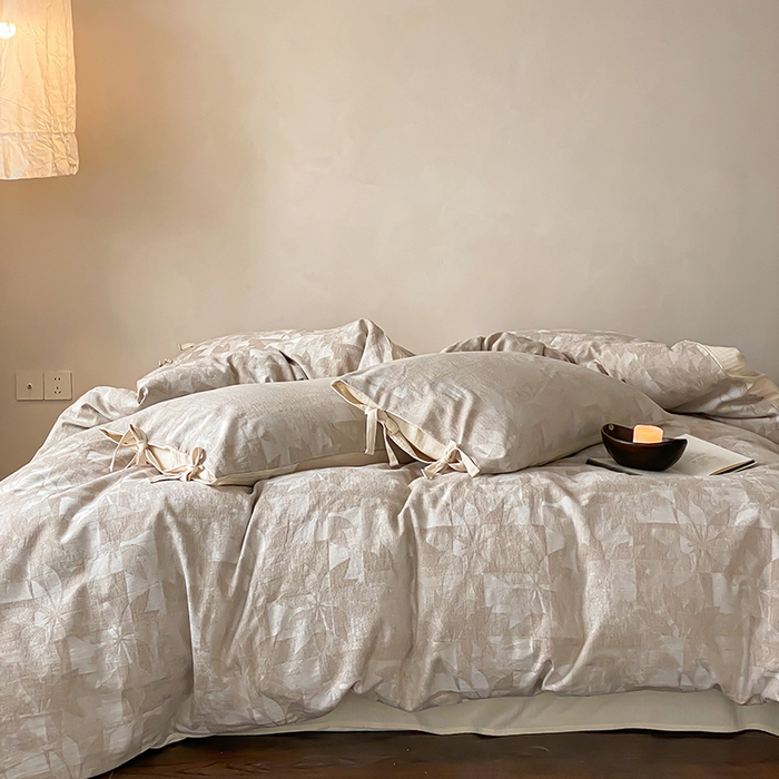 91家纺网 家纺一手货源 找家纺 （总）宜代光年 2026新款棉麻人字纹提花四件套系列